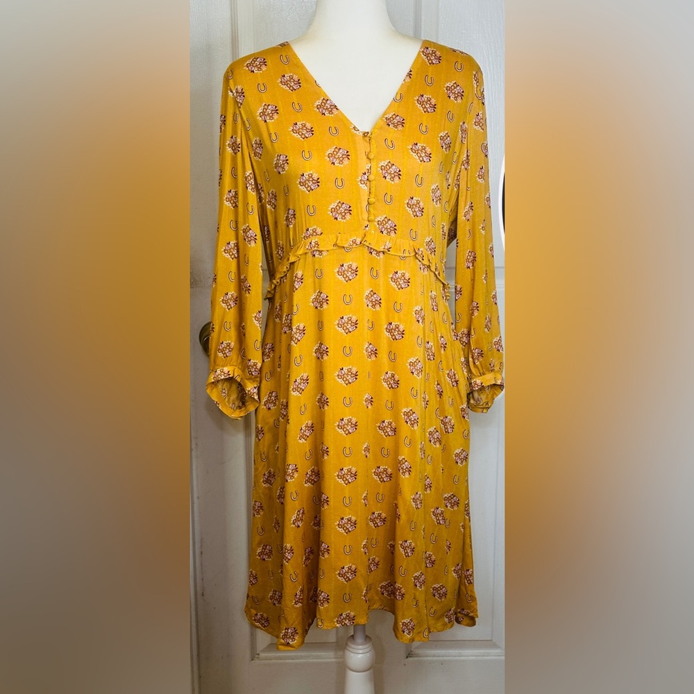 Stetson Dress Western Horseshoe Light Orange Long Sleeve Knee Length Size  Large